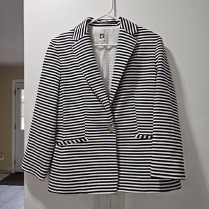 Anne Klein‎ Womens Black & White Striped Single Button Blazer Size Large
